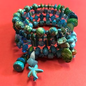 Turquoise Seas Memory Wrap Bracelet Charm Dangles